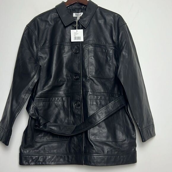 NEW Edited Liz Overshirt Jacket Black 100% Lambs Leather Belted Size 42 US L/XL - Picture 2 of 11
